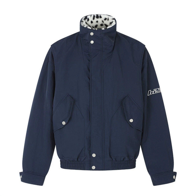 Women's Padded Blouson Jacket with Stand-Up Collar and Leopard Lining Mune Fashion