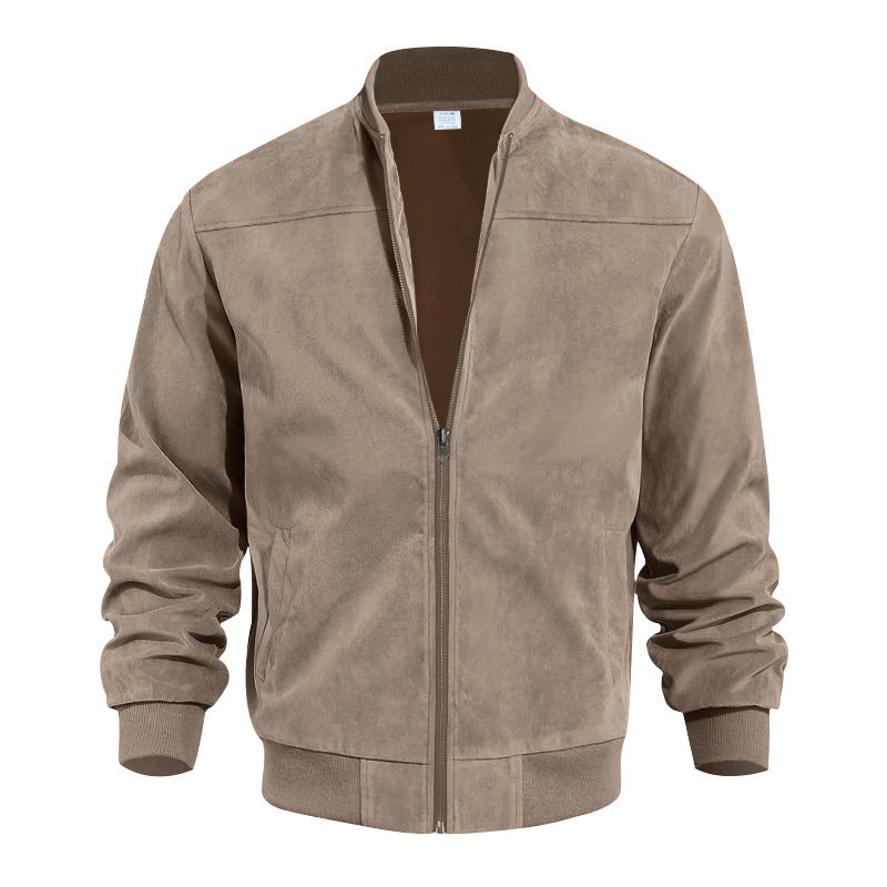 Men's suede bomber jacket with stand-up collar, ribbed cuffs, and full zip Mune Fashion