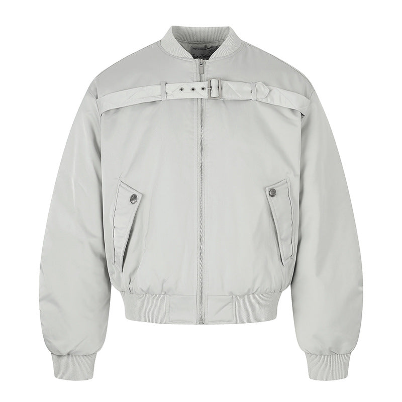 Men's short padded bomber jacket with wide belt detail and ribbed cuffs Mune Fashion
