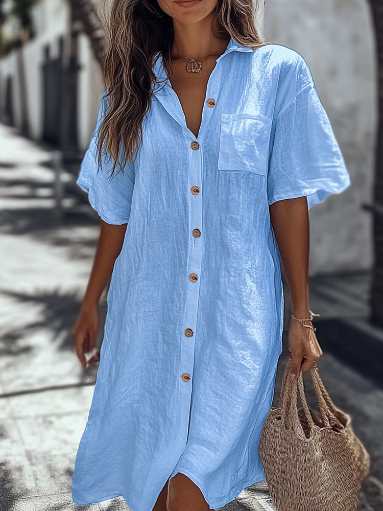 Women’s Linen Maxi Dress with Elegant Button Details Mune Fashion