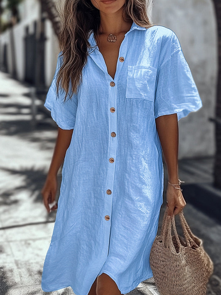 Women’s Linen Maxi Dress with Elegant Button Details Mune Fashion