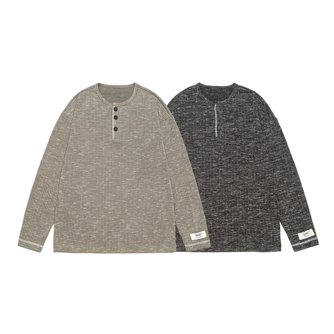 Unisex Ribbed Henley Sweater with Button Placket and Oversized Silhouette Mune Fashion