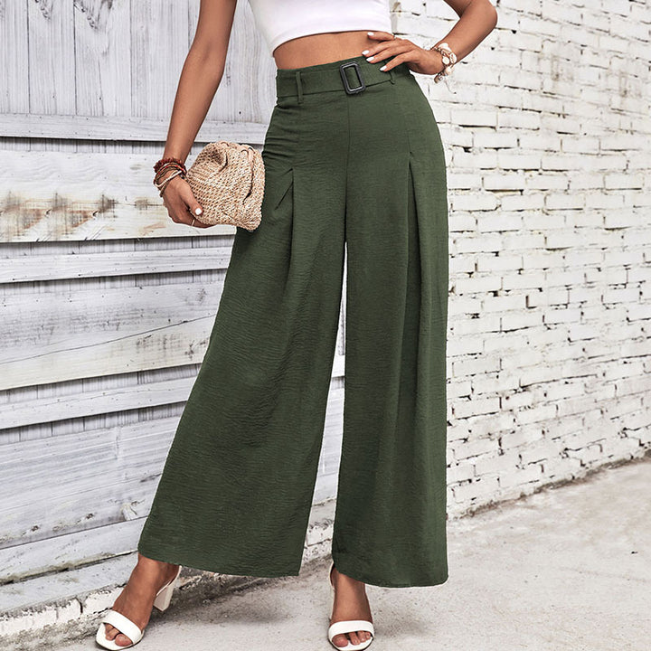 Women Elegant Culotte Pants with High Waist, Pleats and Decorative Loop Belt Mune Fashion