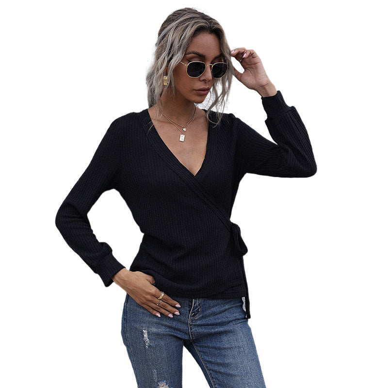 Women's Wrap Top with Long Sleeves Mune Fashion