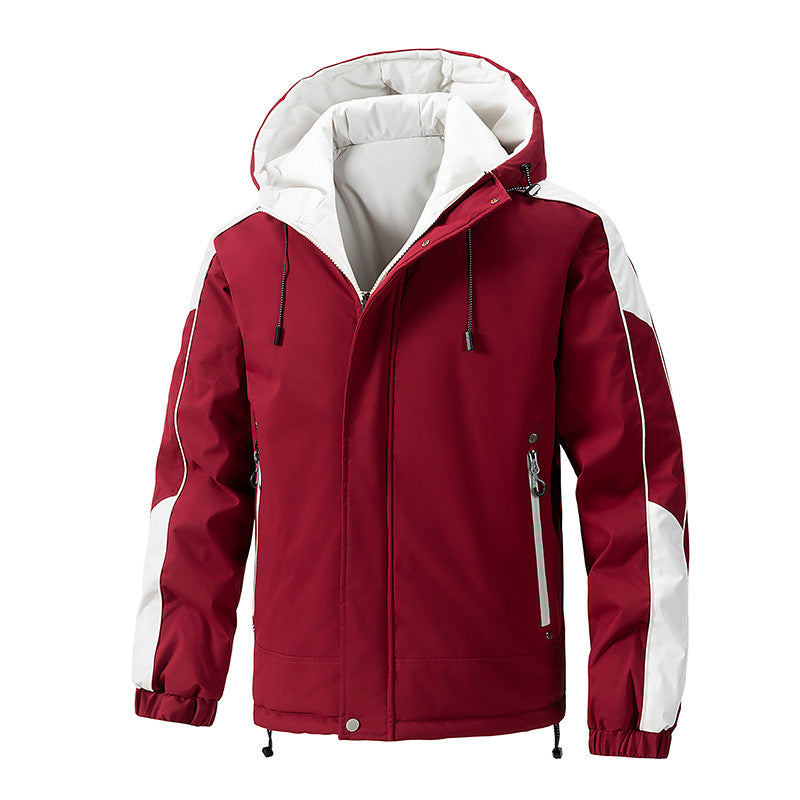 Men's water-repellent quilted hooded jacket with contrast sleeves and zip pockets Mune Fashion