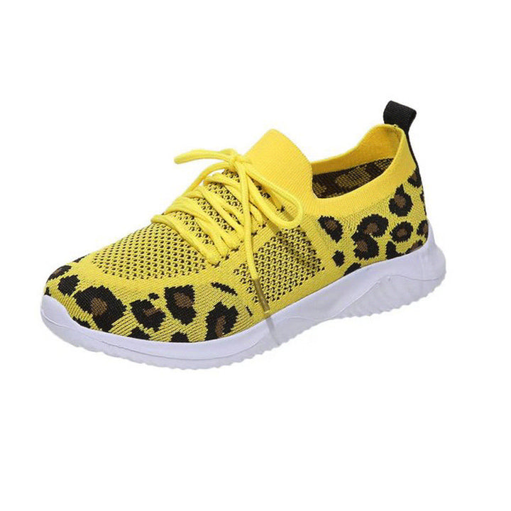 Women's Breathable Knit Slippers with Padded Cushioning Sole and Leopard Shaft Mune Fashion