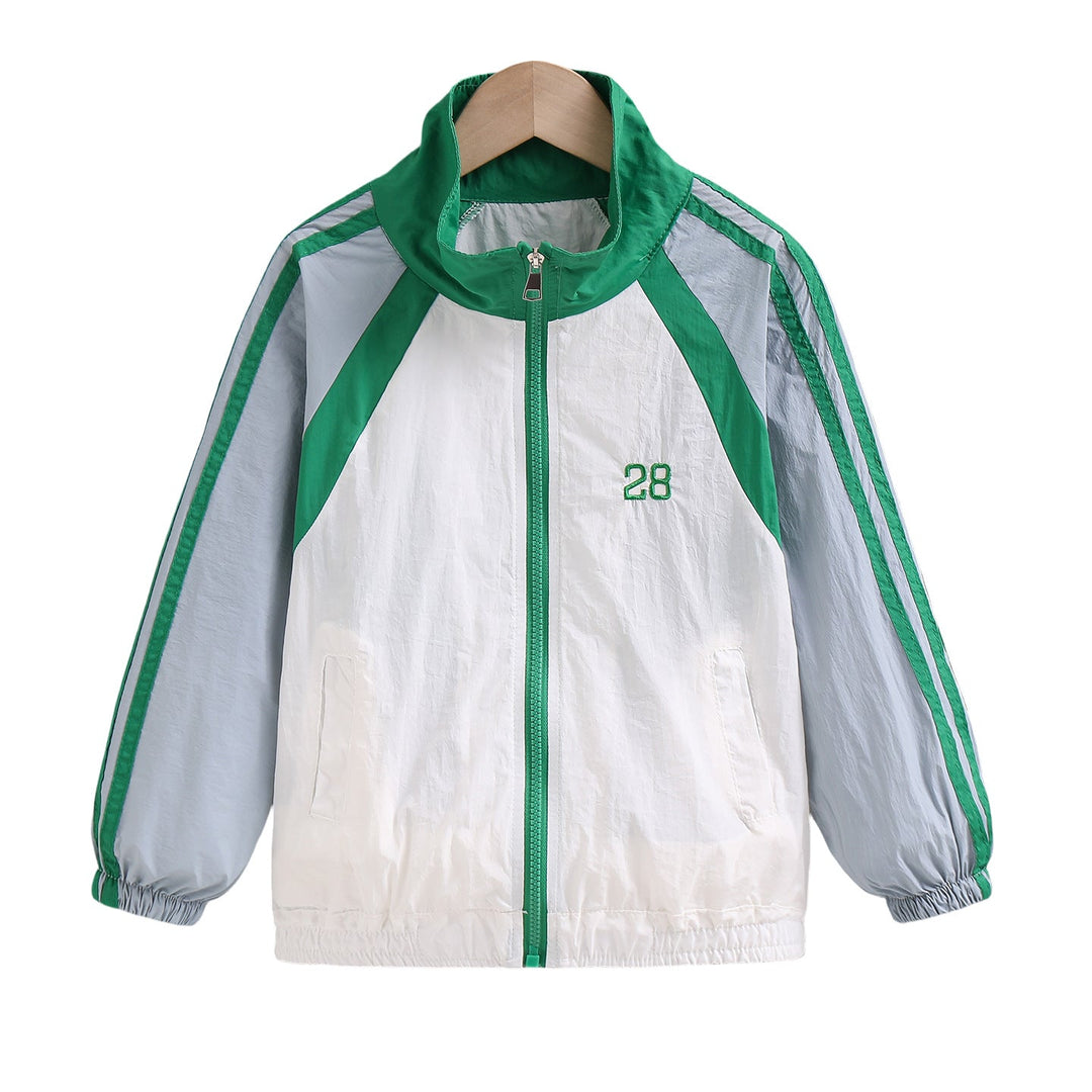 Unisex nan lightweight retro windbreaker with stand-up collar, full zipper and striking contrast stripes Mune Fashion