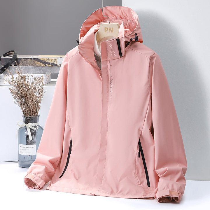 Women's lightweight water-repellent hooded jacket with breathable membrane and concealed zipper Mune Fashion