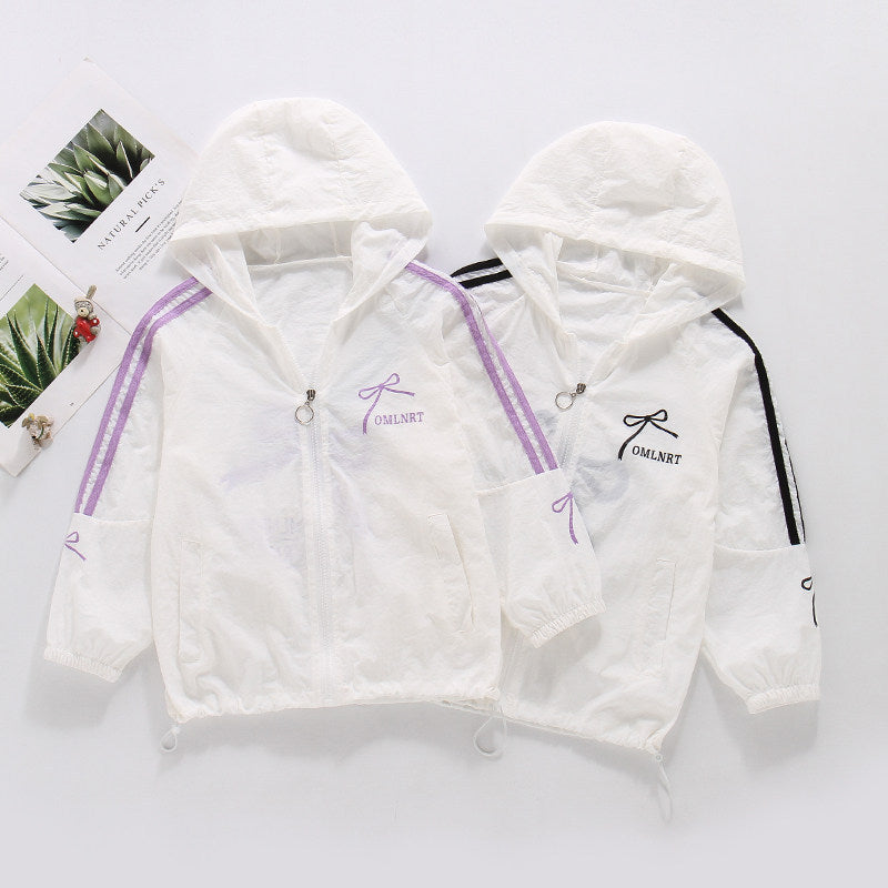 Women's lightweight hooded bomber jacket with bow print and contrast stripes Mune Fashion