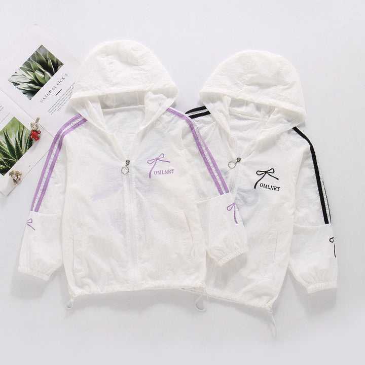 Women's lightweight hooded bomber jacket with bow print and contrast stripes Mune Fashion