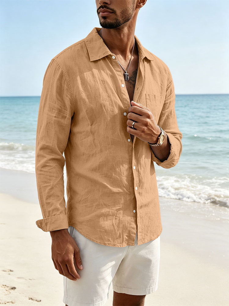 Men's casual linen shirt with long sleeves and chest pocket Mune Fashion