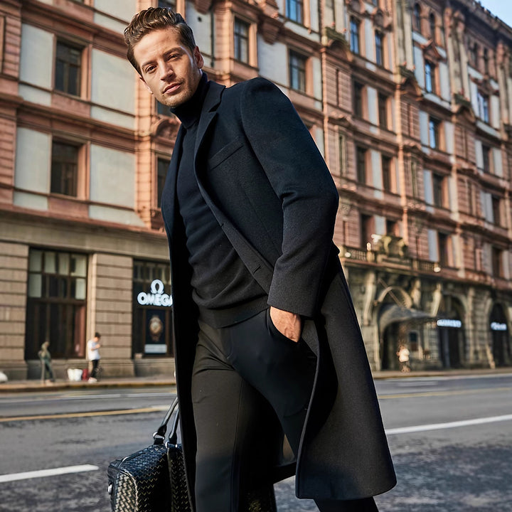 Men's Tailored Wool Blend Coat in Classic Single-Breasted Style Mune Fashion
