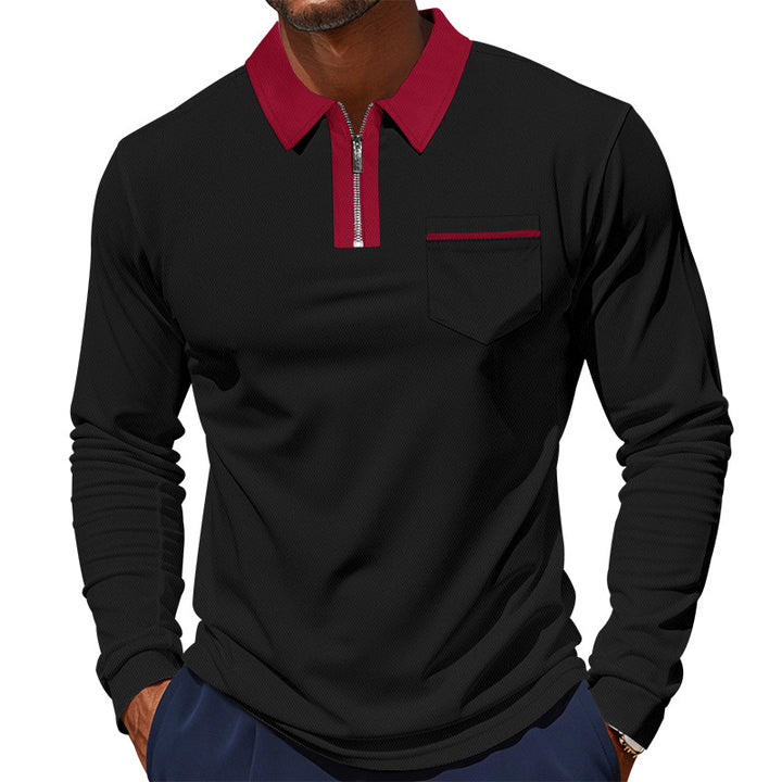Men's long-sleeved polo with half zip, patch chest pocket, and fine structure jersey quality Mune Fashion