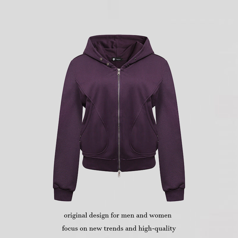 Women's Short Fitted Hoodie Sweat Jacket with Two-Way Zipper and Pockets Mune Fashion