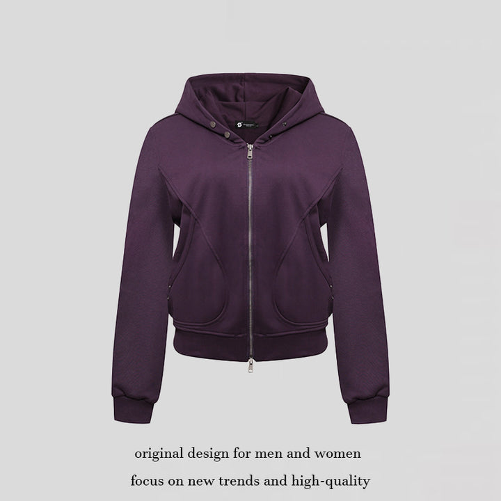 Women's Short Fitted Hoodie Sweat Jacket with Two-Way Zipper and Pockets Mune Fashion