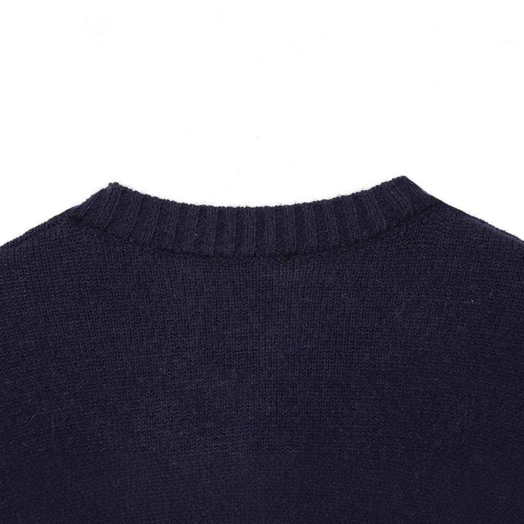 Women's Short Boxy Knit Cardigan with Patch Pockets and Contrasting Cuffs Mune Fashion