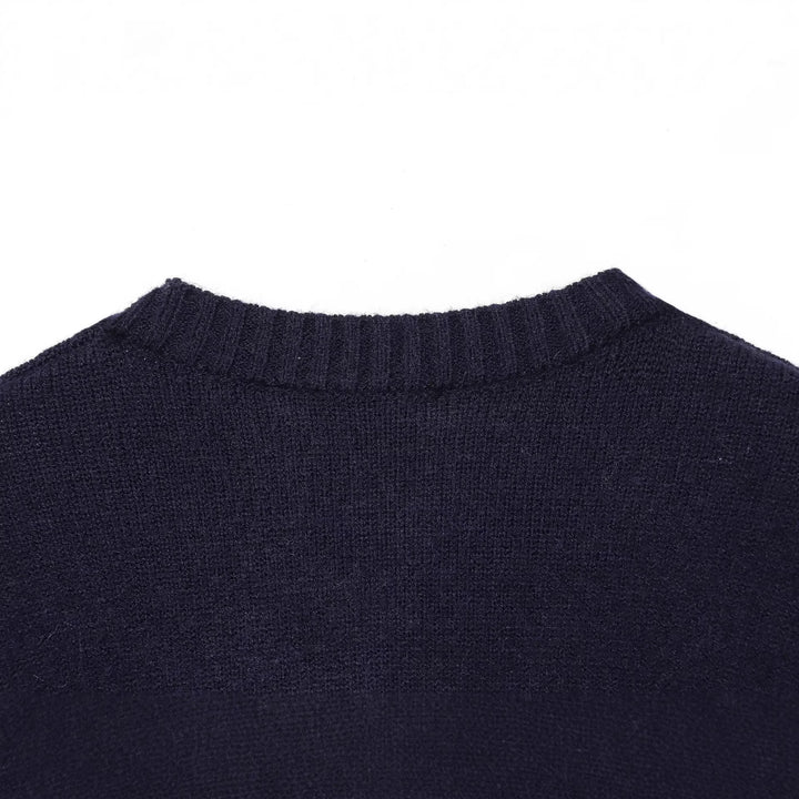 Women's Short Boxy Knit Cardigan with Patch Pockets and Contrasting Cuffs Mune Fashion