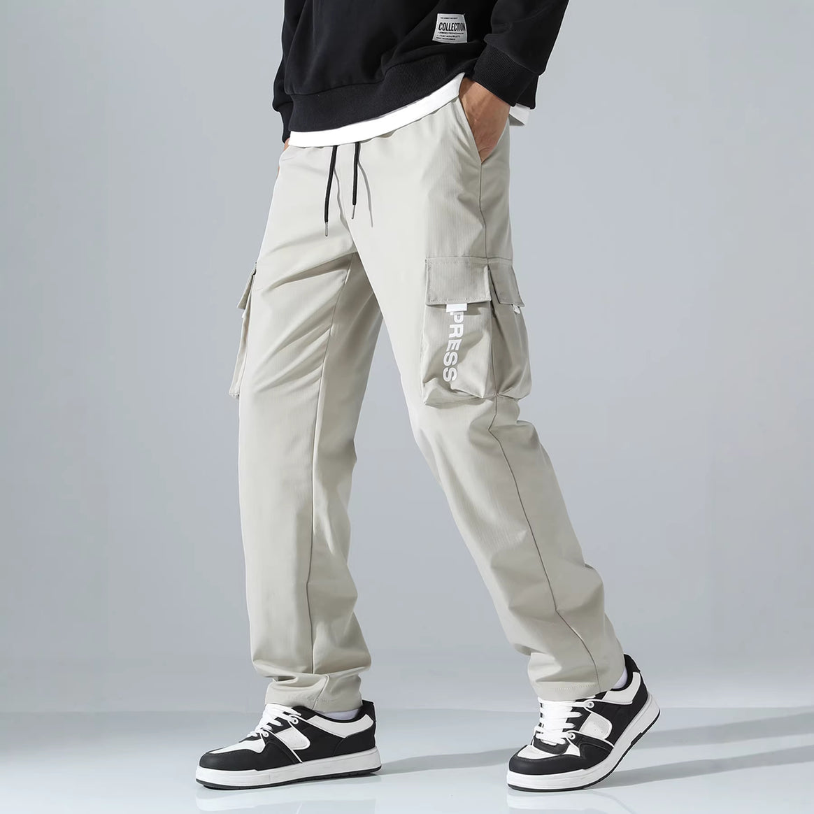 Men's Tapered Cargo Jogging Pants with Elastic Drawstring, Multifunctional Flap Pockets & Ergonomic Seams Mune Fashion