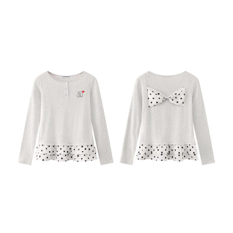 Women's Long Sleeve Henley Layering Top with Ruffle Underlay and Heart Patch Mune Fashion