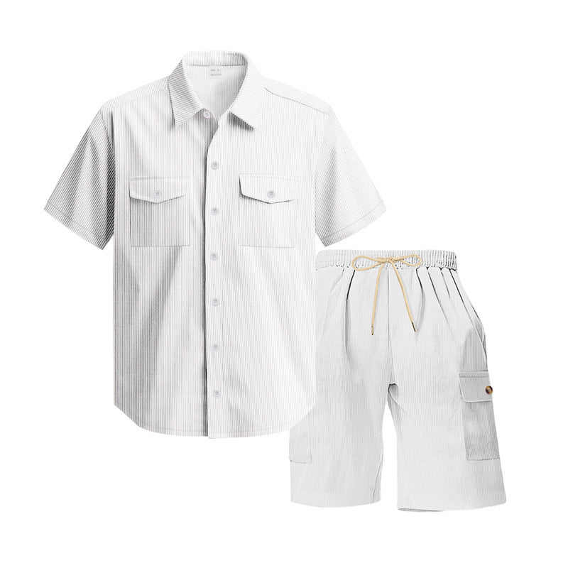 Men's structured short-sleeve shirt and bermuda set with flap pockets and elastic waistband Mune Fashion