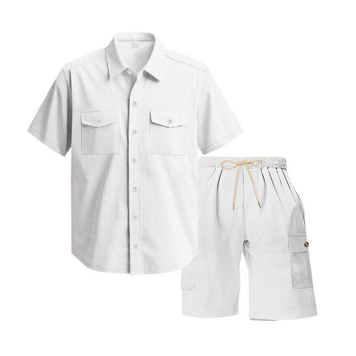 Men's structured short-sleeve shirt and bermuda set with flap pockets and elastic waistband Mune Fashion