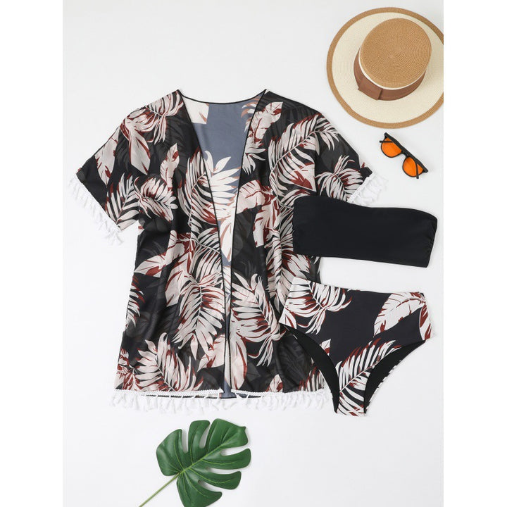 Women's Beachwear Set with Floral Kimono and Matching Bikini Mune Fashion