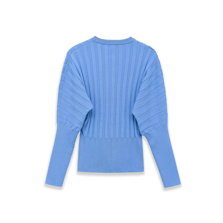 Women Ribbed Knit Cardigan with Balloon Sleeves and Continuous Button Placket Mune Fashion