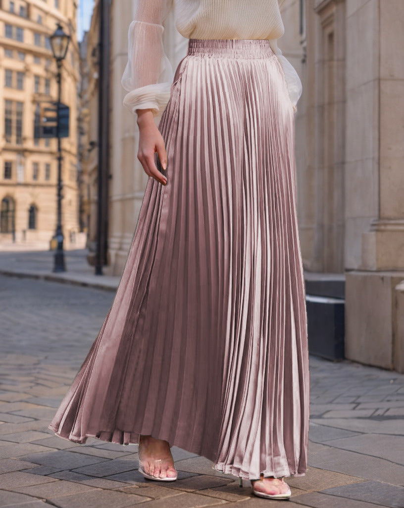 Women nan Maxi skirt pleated from flowing satin with elastic waistband Mune Fashion