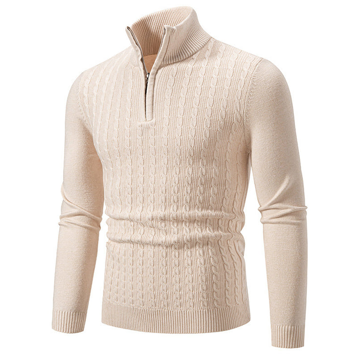 Men's cable knit pullover with stand-up collar and half zip Mune Fashion