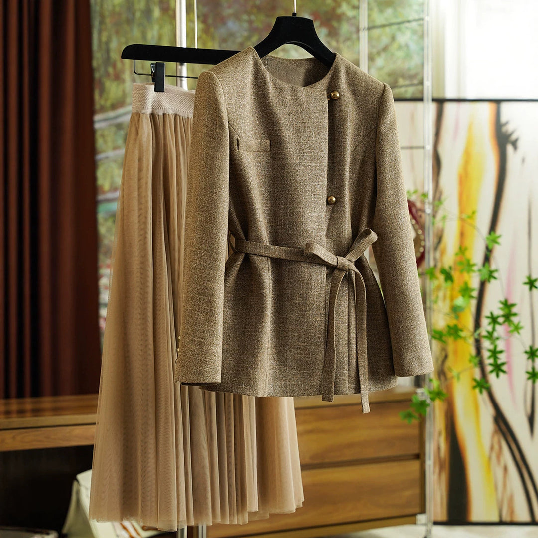 Women's Fashion Blazer Jacket with Waist Belt Mune Fashion