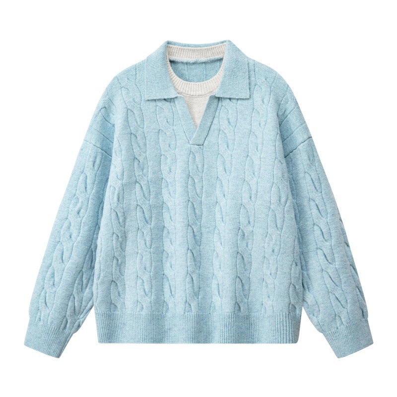 Women Oversize Cable Knit Sweater with High Roll Neck and Button Placket Mune Fashion