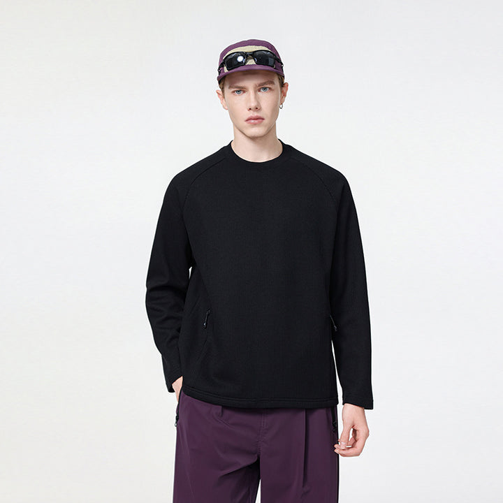 Men's waffle structure thermal sweatshirt with raglan sleeves and zippered pockets Drune