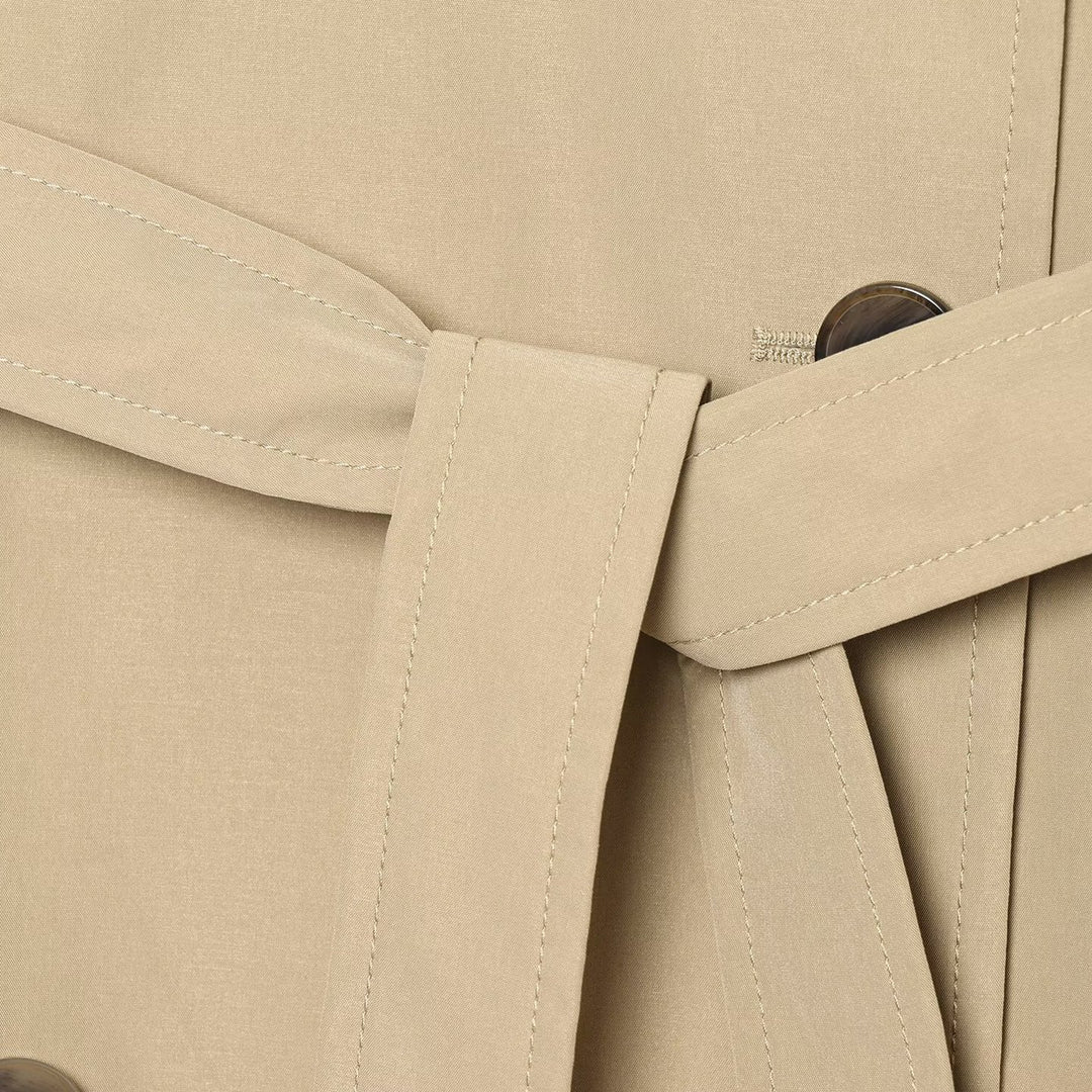 Women Double-breasted Trench Coat with Removable Cape Sleeves and Waist Belt Mune Fashion
