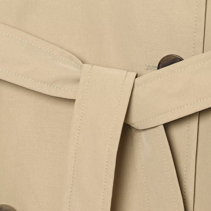 Women Double-breasted Trench Coat with Removable Cape Sleeves and Waist Belt Mune Fashion
