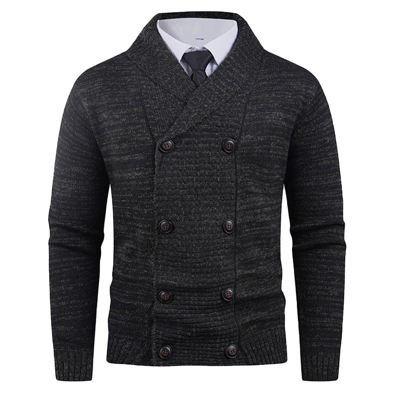 Men's double-breasted chunky knit cardigan with overlapping shawl collar Mune Fashion