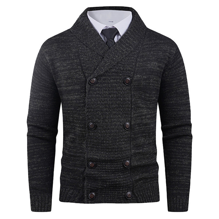 Men's double-breasted chunky knit cardigan with overlapping shawl collar Mune Fashion