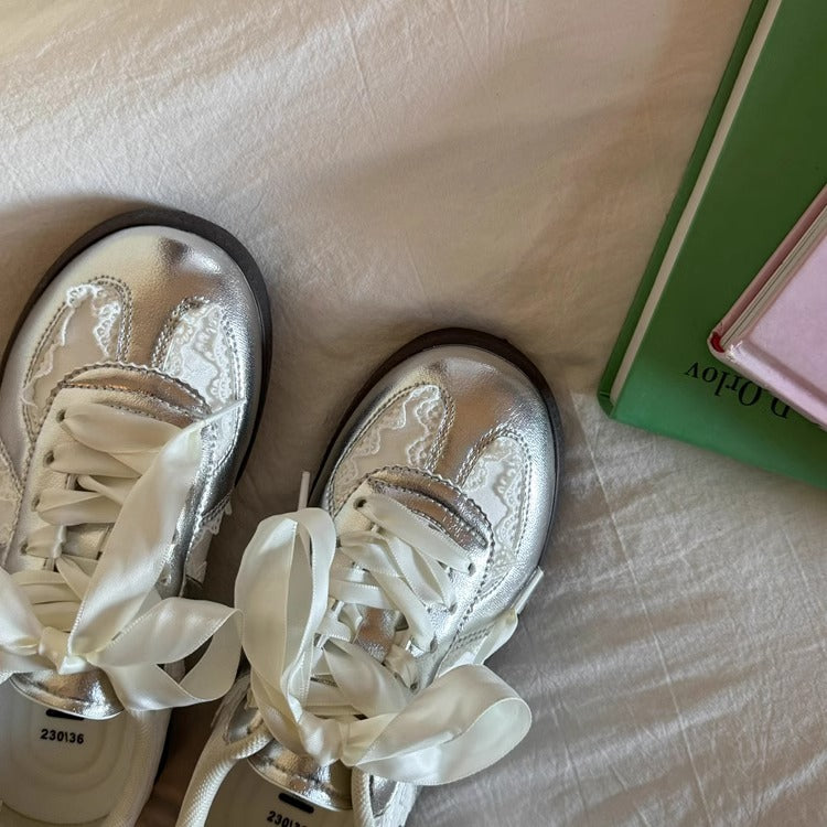 Ladies' stylish sneakers with elegant satin ribbon Mune Fashion