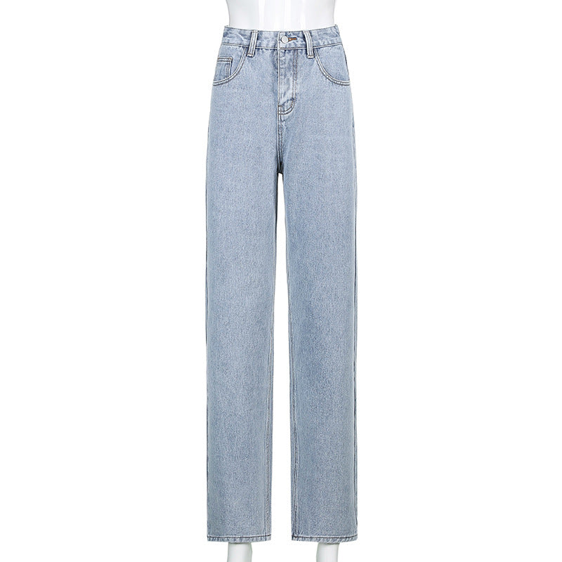 Women's high-waisted denim jeans with straight leg, extra length and relaxed-fit silhouette Mune Fashion