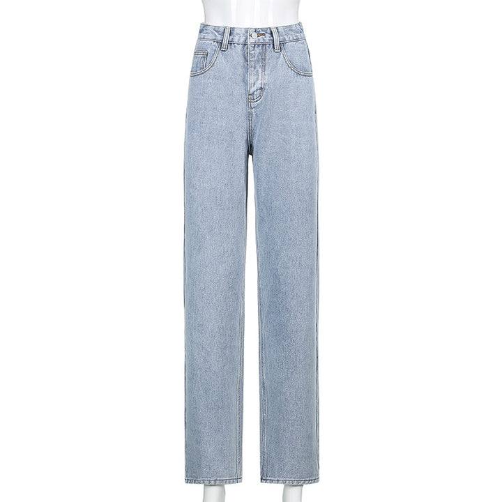 Women's high-waisted denim jeans with straight leg, extra length and relaxed-fit silhouette Mune Fashion