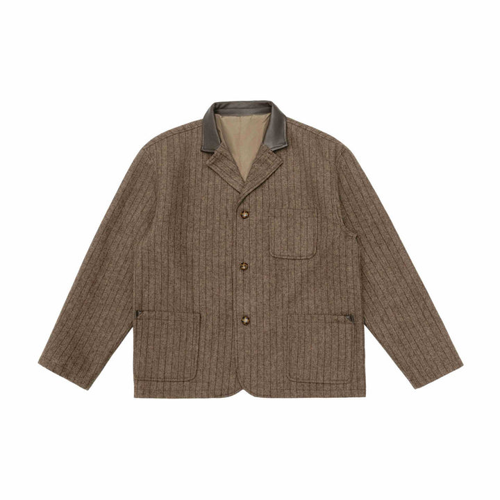 Men's Glencheck Blouson Jacket with Leather Collar and Large Flap Pockets Mune Fashion