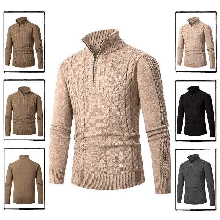 Men's cable knit turtleneck with half zip and high ribbed collar Mune Fashion