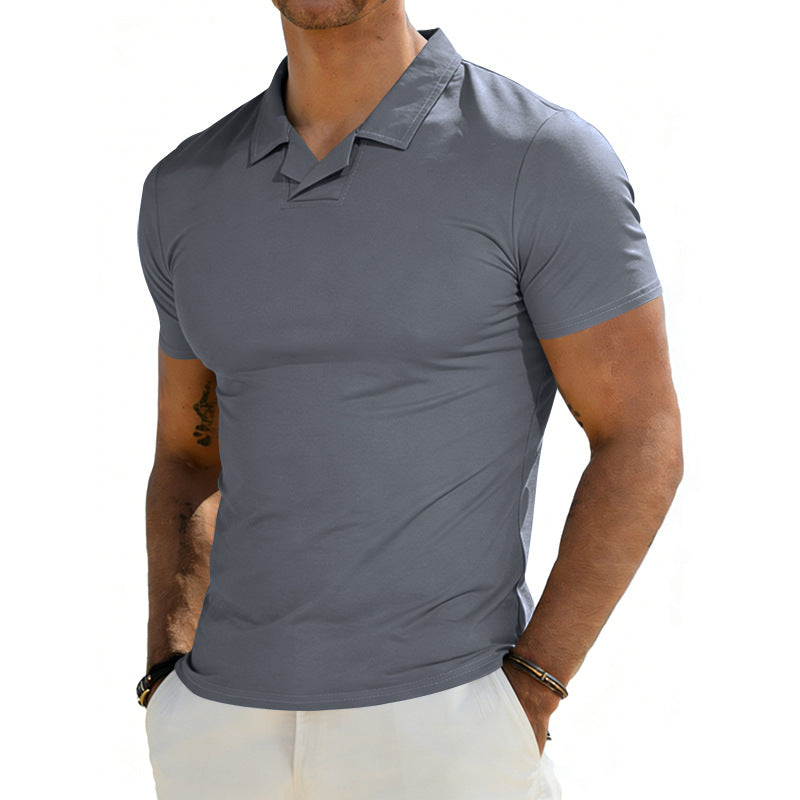 Men's slim fit short sleeve polo with open shirt collar and elastic cotton stretch Mune Fashion