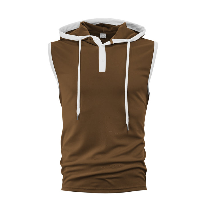 Men's sleeveless hoodie polo shirt with mesh structure and Henley button placket Mune Fashion