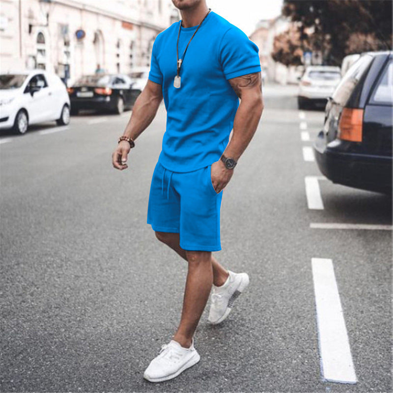 Men's fitted short sleeve shirt with reinforced shoulder seam and elastic drawstring bermuda made of stretch jersey Mune Fashion
