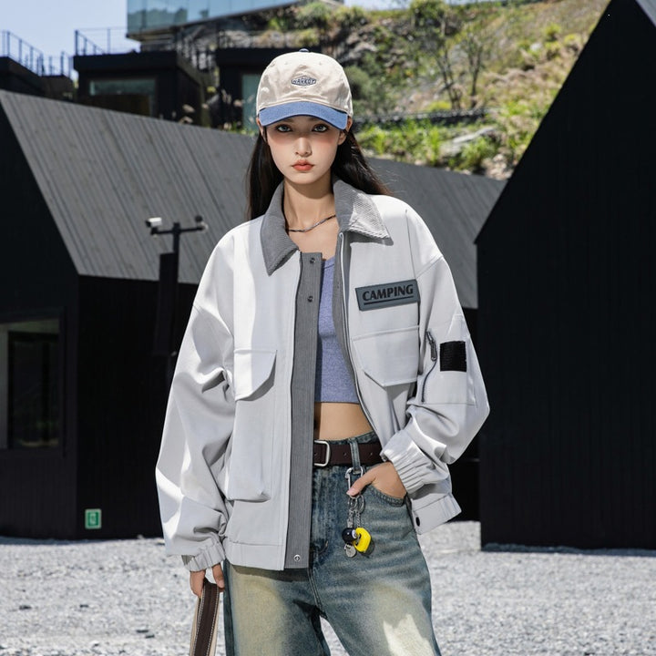 Women's Oversize Utility Jacket with Fleece Collar & Multifunctional Pockets Mune Fashion