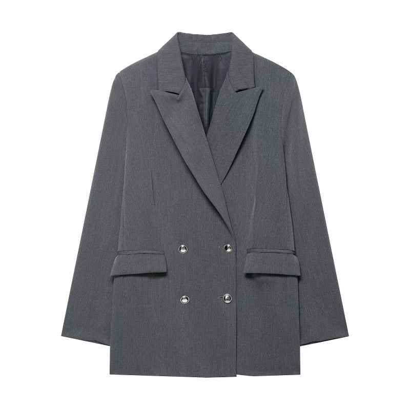 Women's oversized structured double-breasted blazer with wide lapels and patch pockets Mune Fashion