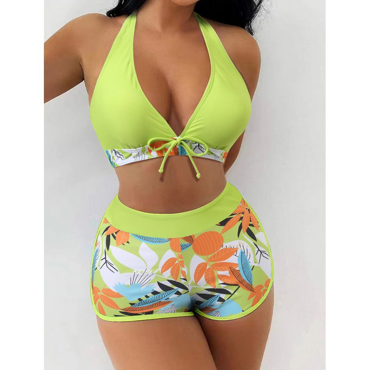 Women High-neck Bikini with Playful Floral Pattern Mune Fashion