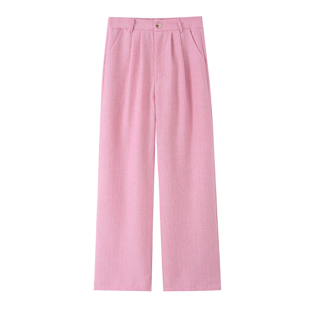 Women's Two-Piece Business Set with Fitted Single-Button Blazer and Wide Pleated Pants Mune Fashion
