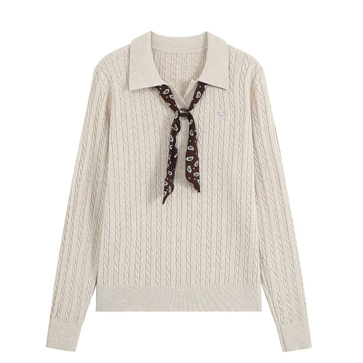 Women's knit sweater with turtleneck and decorative tie Mune Fashion