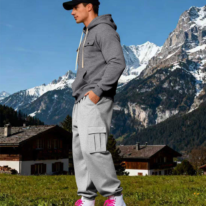 Men's Hooded Sweatshirt Set with Cargo Joggers and Patch Pockets Mune Fashion